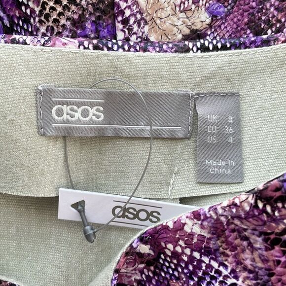ASOS Design High Rise Purple Snake Print Leather Look Shorts. Size 4. NWT - Picture 11 of 14